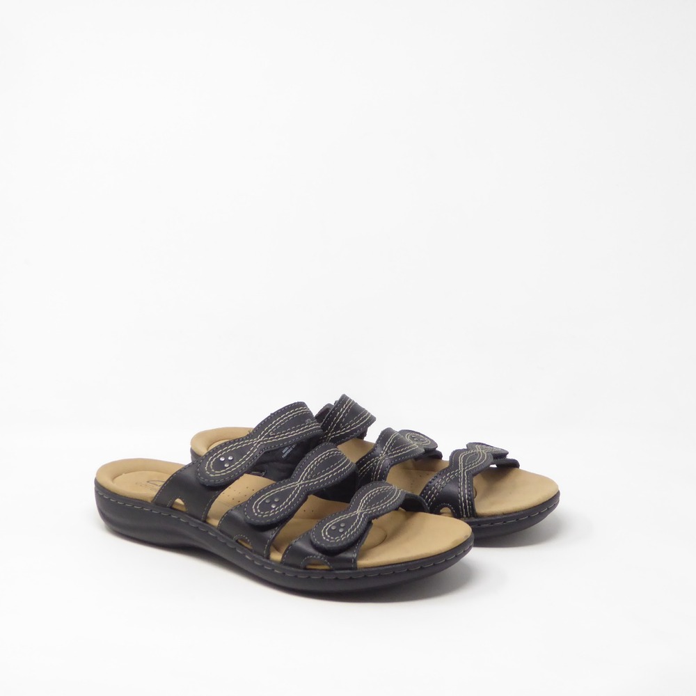 Clarks Laurieann Women Sandals Black Leather Triple Strap Slide 9